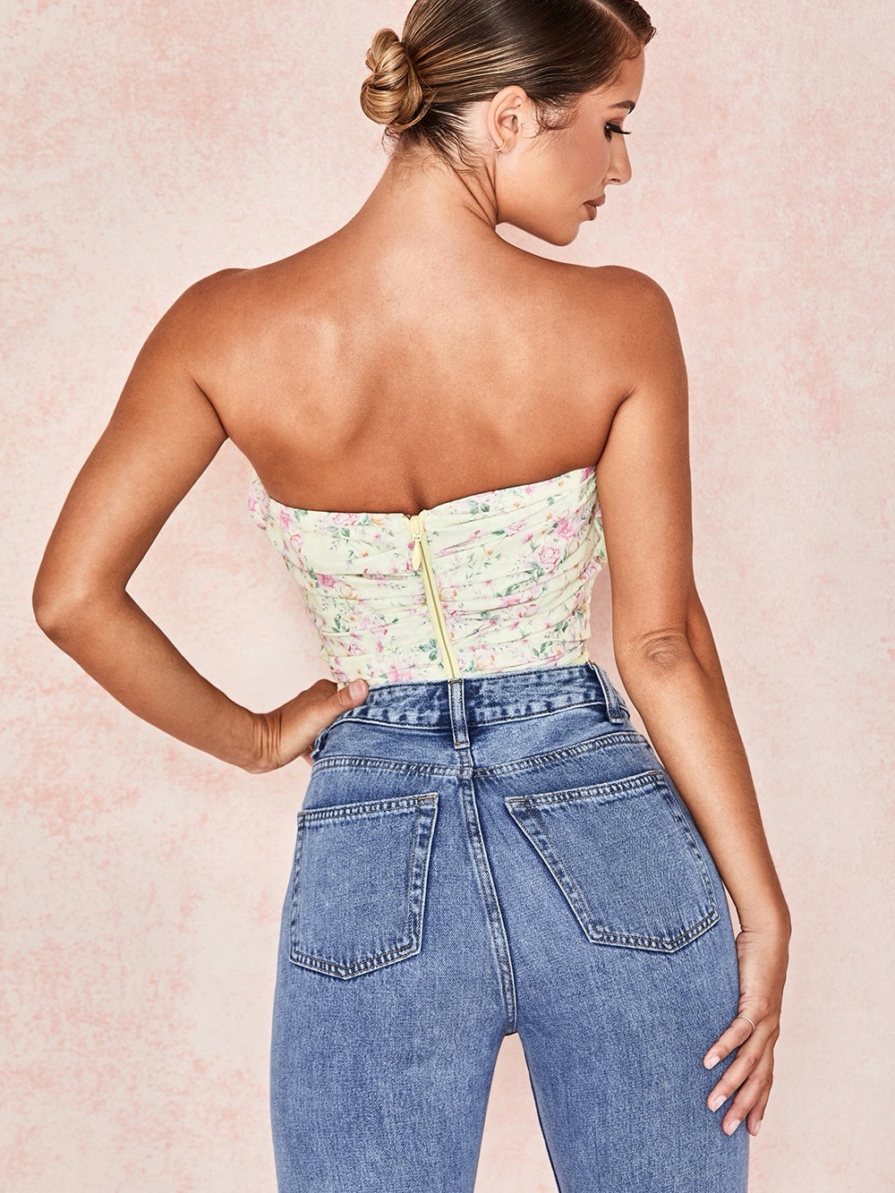 House of CB Vivienne Lemon Floral Strapless Corset Top - Size Medium(fit like S) - Picture 2 of 10